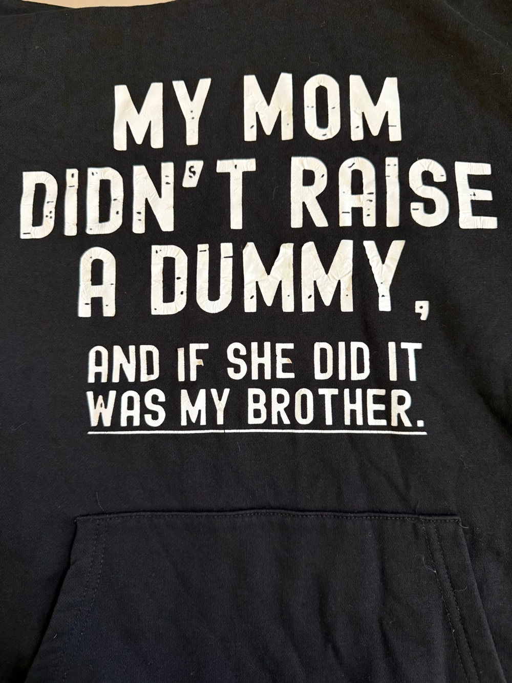 Funny Graphic Black Hoodie "My Mom Didn't Raise a Dummy"